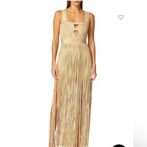 Herve Leger gold contour fringe dress NWT sz XS